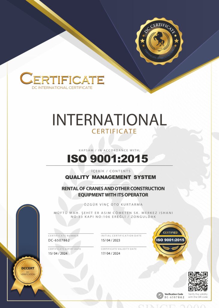 Özgür Vinç ISO 9001:2015